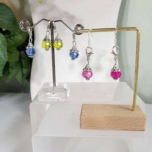 925 SET french hook handmade 3 COLOR INTERCHANGEABLE CRYSTAL EARRINGS.
